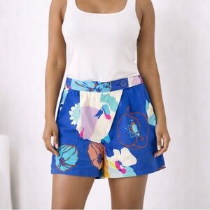 Tibi New York Floral Print Silk Crossover Shorts Blue Multi Size 2
